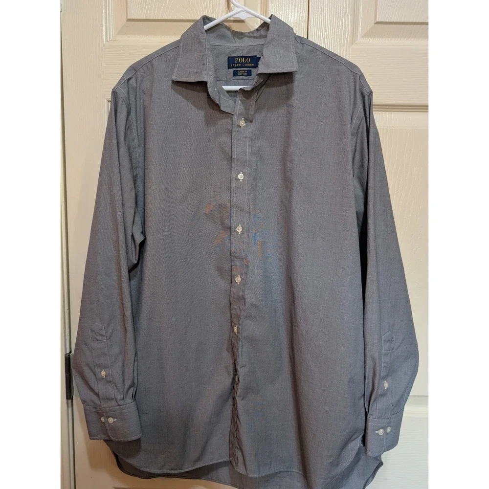 Polo Ralph Lauren Classic Fit Easy Care Micro Check Shirt Grey White 17 34/35
